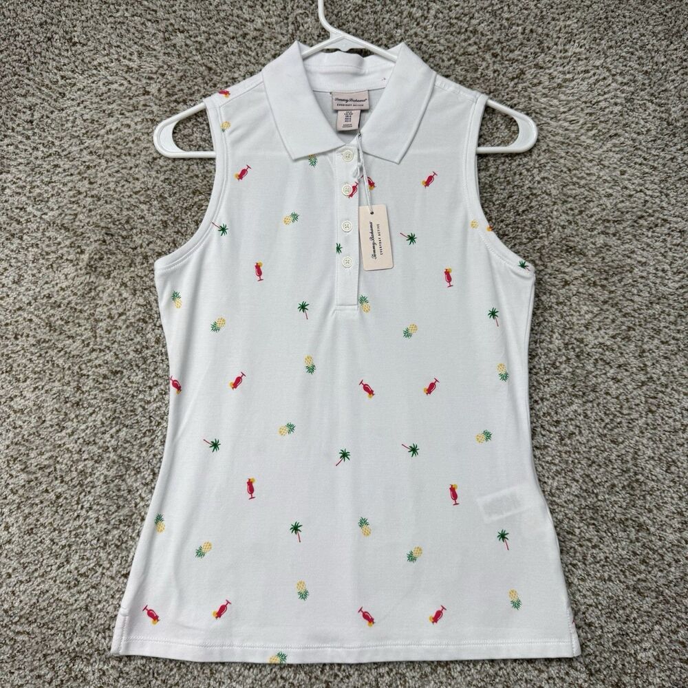 Tommy Bahama White Tank Top with Red, Green & Yellow Tropical Embroidery